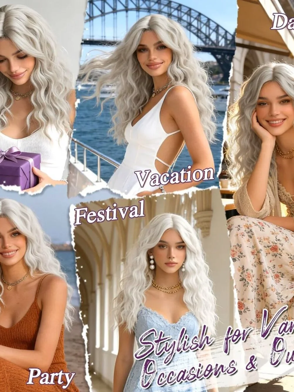 BARSDAR Long Wavy White Platinum Blonde U-Shaped Lace Front Wig